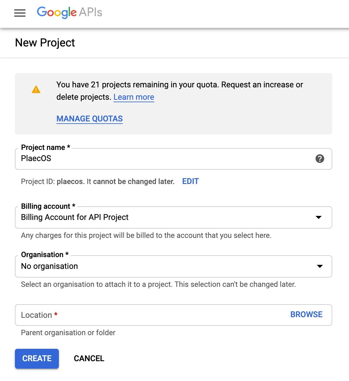Google New API Project